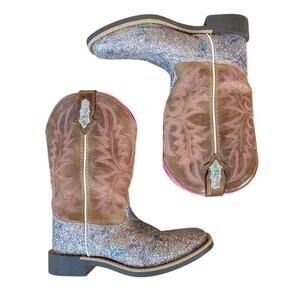 Smoky Mountain Children Girls Ariel Pastel/Brown Leather Cowboy Boot Size 4